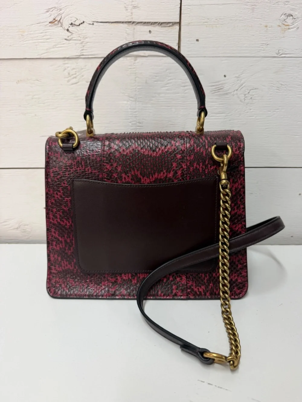 NWT COACH Parker Top Handle In Blocked Snakeskin - Brass/Deep Red
